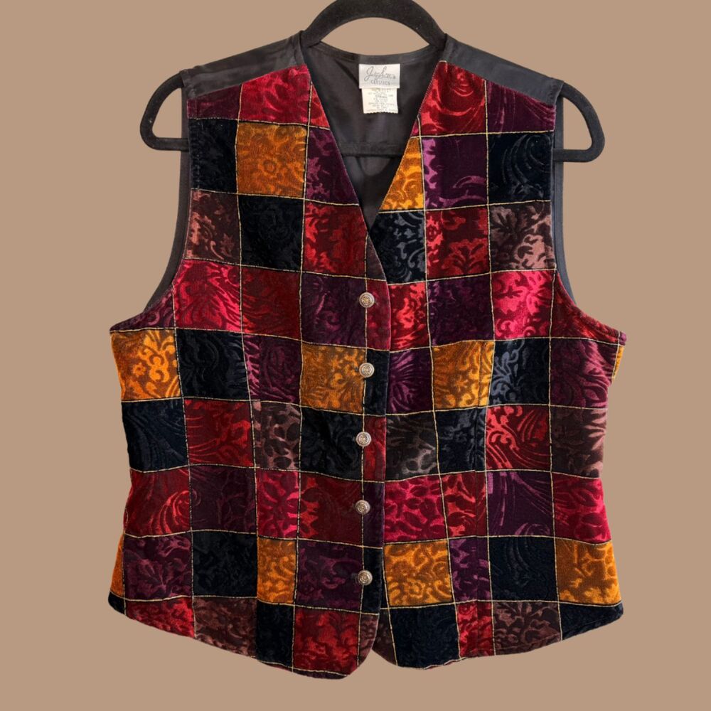 Vintage 90s Jaclyn Smith Velvet Patchwork Style Vest
